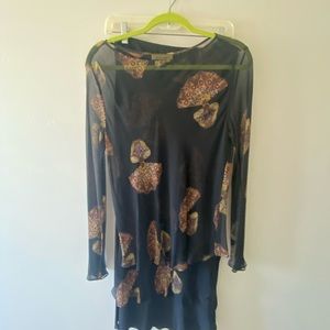 Harari Sheer Black top and skirt set, mushroom print